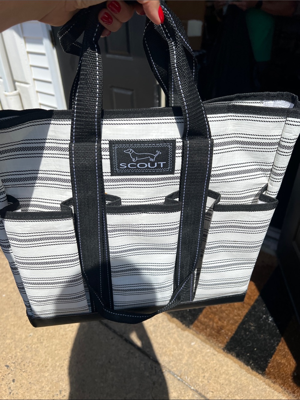 Scout Black and White Striped Duffel Tote